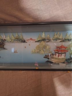 Vintage 3d  Asian shadow box art.   Japanese. Chinese.  Mother of pearl shell