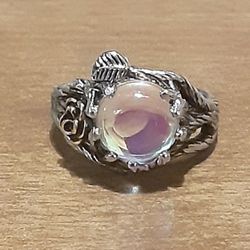 Sterling Silver Natural Moonstone Gold Rose Ring 