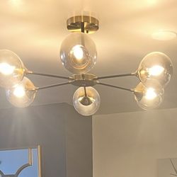 Modern Gold 6 Light Semi Flush Mount With Smoke Glass