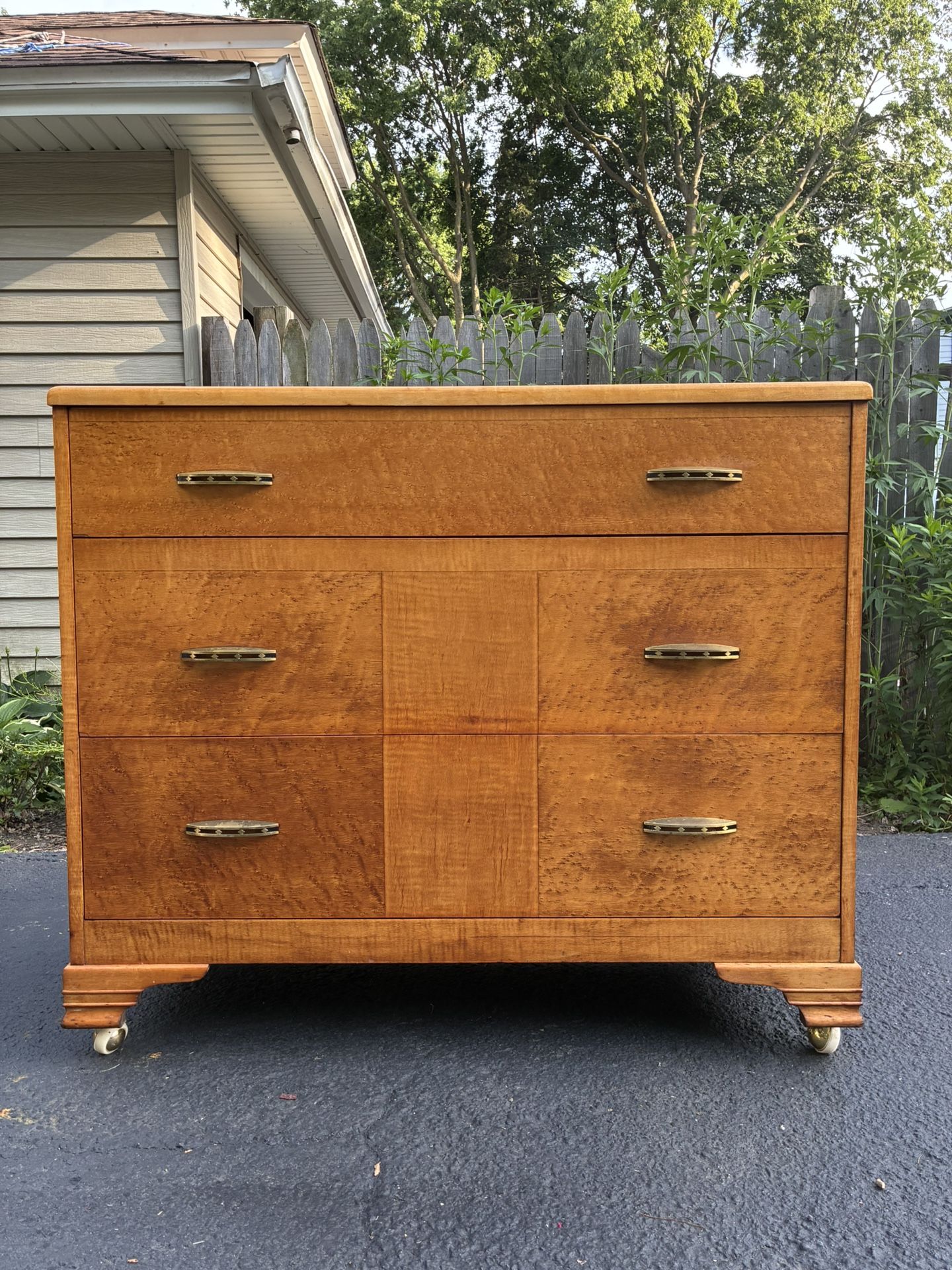 Birds Eye Maple Art Deco Chest of Drawers on casters