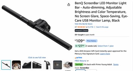 BenQ ScreenBar LED Monitor Light Bar