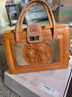 Tooled Leather Handbag with Hair-On Hide Panel