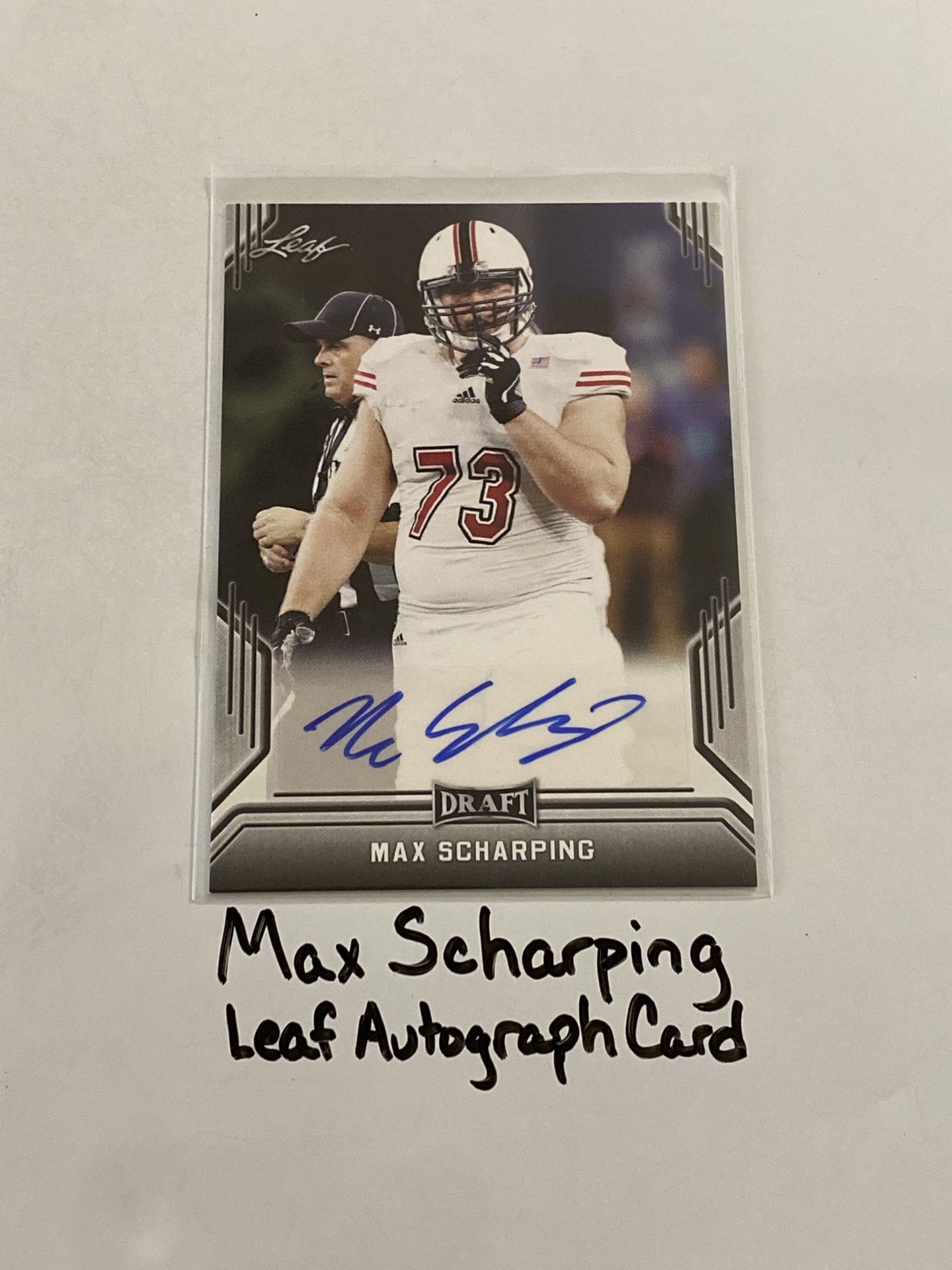 Max Scharping Philadelphia Eagles Guard Leaf Short Print Rookie Autograph Insert Card.
