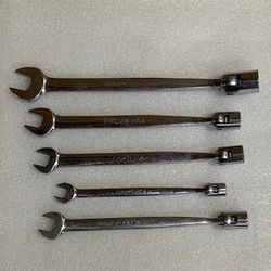 Snap On 5pc Set, 12 Point Flex Head/Open End Combination Socket Wrench 10, 13, 14,  17mm