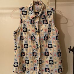 Vintage 1990’s Guess Plaid Sleeveless Snap Up Shirt 