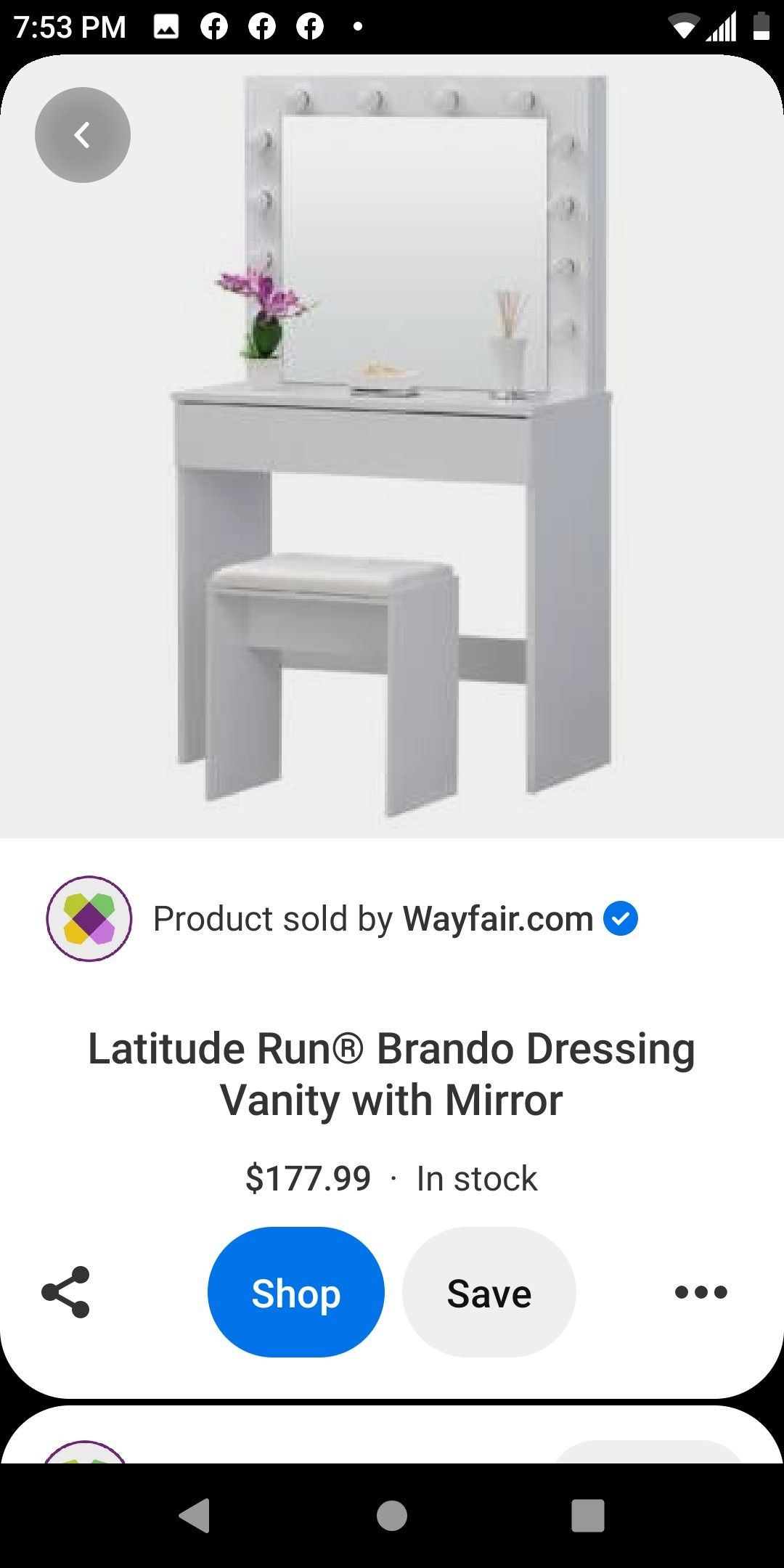 Brand new vanity with lights and stool