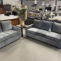 Grey Velvet 2- Piece Sofa And Love Seat