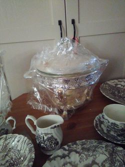 Silver Plated Heated Serving Bowl And Two Three Candle Candelabras Also Silver Plated