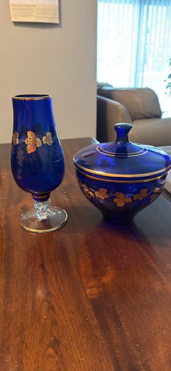 Cobalt blue Beautiful Lidded bowl and Vase