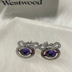 Vivienne Westwood Diamond Butterfly Purple Planet Earrings