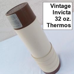 Vintage Invicta 32 oz. Thermos for Hot Cold Beverages (11.5” High, 3.5” Bottom Diameter) with Cap