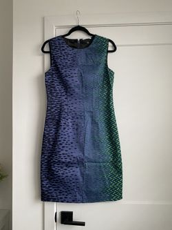 New Elie Tahari Dress Neon Green & Steel Blue Sheath Dress Sz 8