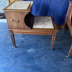 Mid Century Mahogany and Italian Marble Endtables