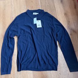 Never Lose Hedge Men's Long Sleeve Polo Shirt in Navy Size L Large