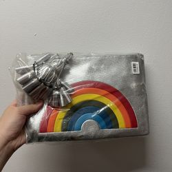 Anya Hindmarch Rainbow Clutch Bag Leather Pouch wallet sliver