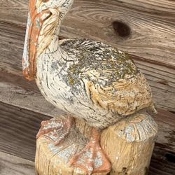 Vintage Yard Decor Statue Cement Pelican 15”