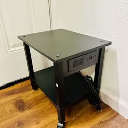 Wood Under Desk Table Printer Stand with Lockable Wheels and Charging Station Outlet USB   Size Length 16", Width 12", Height 15"  New Condition 