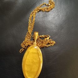 Yellow Pendant Gold Colored Chain Vintage