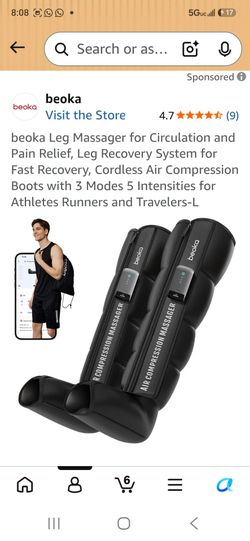 beoka Leg Massager for Circulation and Pain Relief, Leg Recovery System for Fast Recovery, Cordless Air Compression Boots with 3 Modes 5 Intensities f