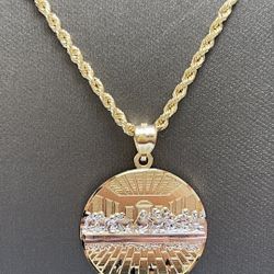 10kt Gold Rope Chain With Last Supper Pendant 