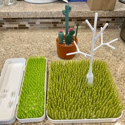 Boon Grass Countertop Drying Rack Full Set w/ Accessories & Travel Kit