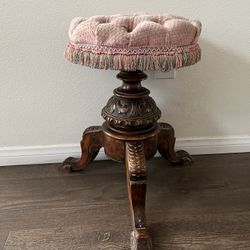 Victorian Antique Vanity Stool Adjustable Height, Walnut Foot, Piano Stool