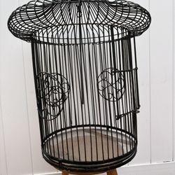 Vintage Black Wrought Iron Birdcage 