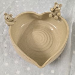 John Nishio Heart Shaped Bowl Dish With Bears Figurine.