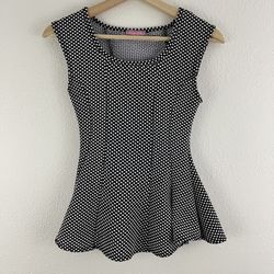 DREAM GIRL Vintage Y2K Black White Polka Dot Stretch Short Sleeve Peplum Top