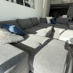Sectional Sofa Grey Fabric 