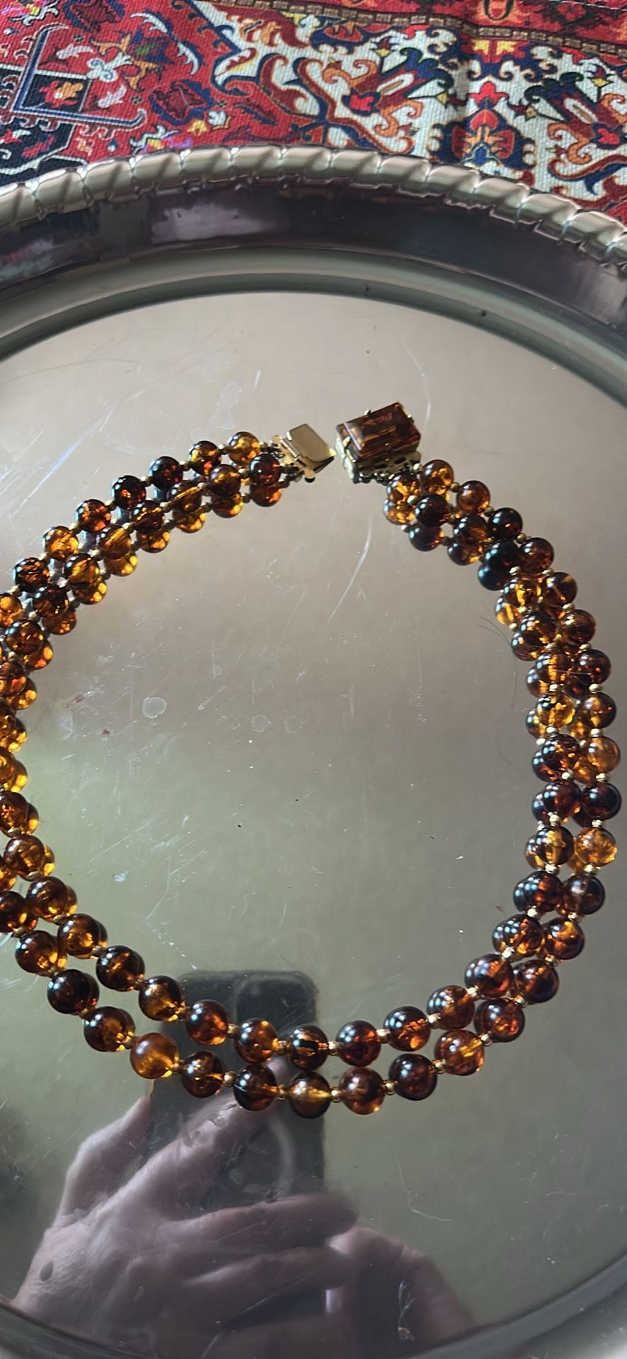 Necklace Faux Amber Beads Vintage 77 Beads Length 21”