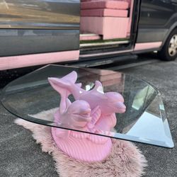 Pink Dolphin Table With Cat-Eye Shaped Glass Top