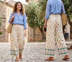 NWT Maison d'Amélie Linen Blend Printed Wide Leg Pants. Size Small