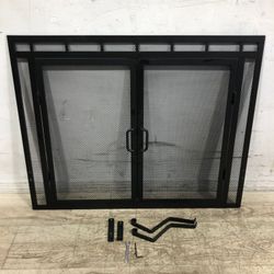 Classic Flat Fireplace Screen with Doors 