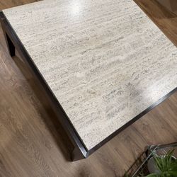 Stone Slab Table With Wood Base