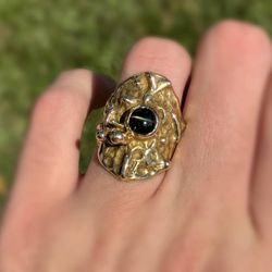Art Deco Jewelry 14k solid yellow gold snail black star sapphire 1.00CT ring size 7.0