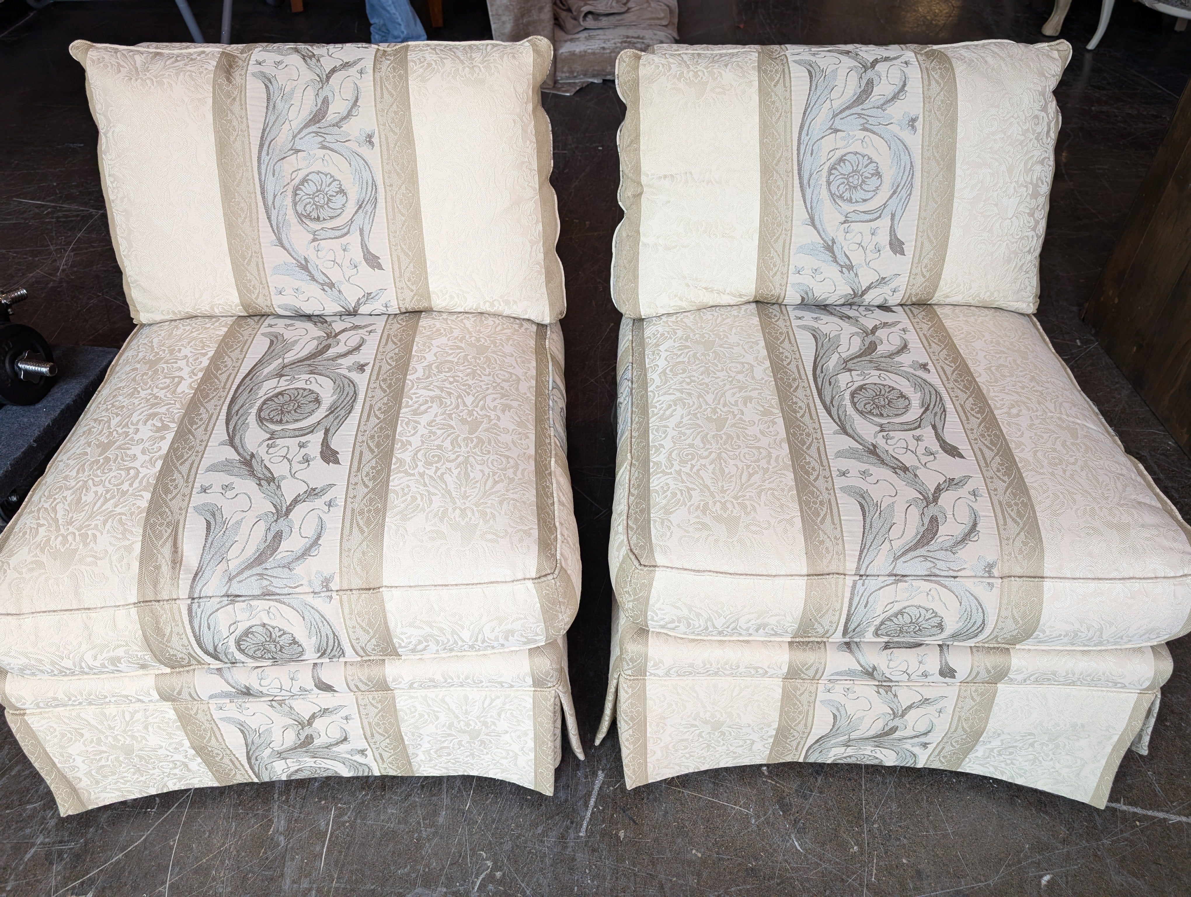 Pair of Upholstered Armless Accent Chair with Scroll Pattern