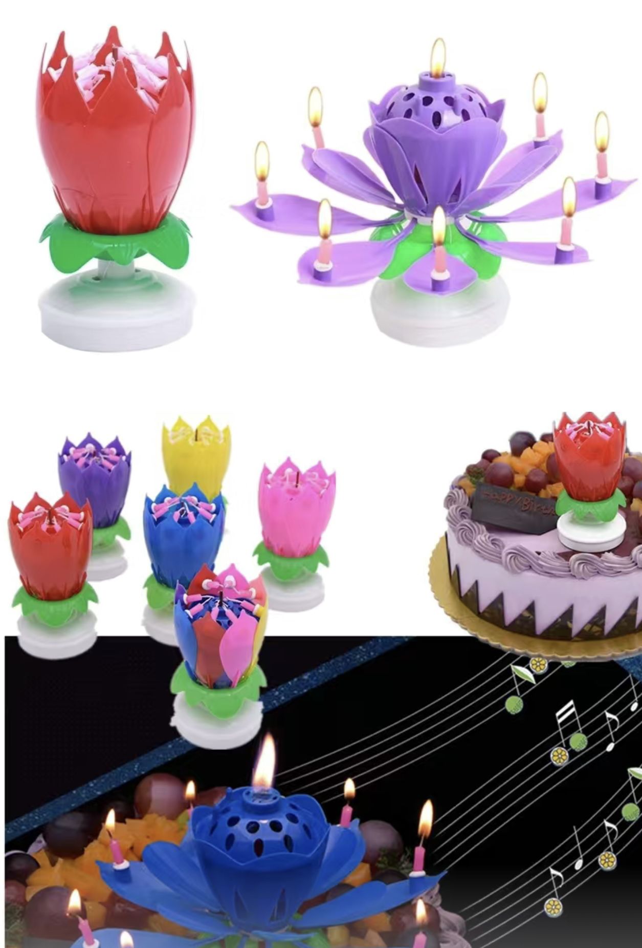 1pc Lotus Music Candle - LED Electric Birthday Candle with Visual Effect, Rotating Music & Flower Shaped Design - Perfect for Birthday Parties, Holida