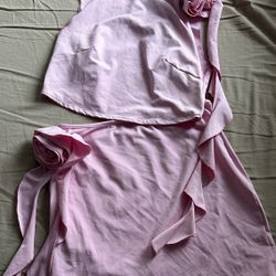 Two Piece Pink Mini Skirt Set