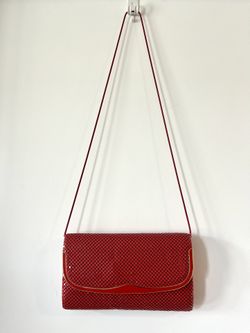 VTG Women's Red Metal Sequin Snap Shimmer Shoulder Evening Bag See Pics