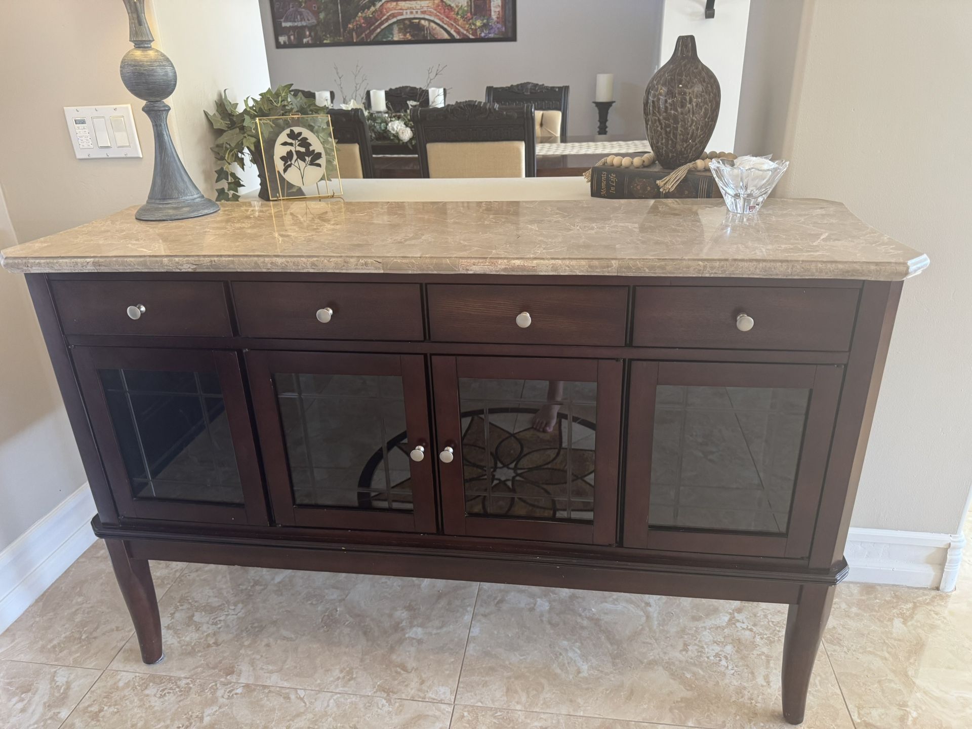 Beautiful Granite Top Buffet Server Cabinet