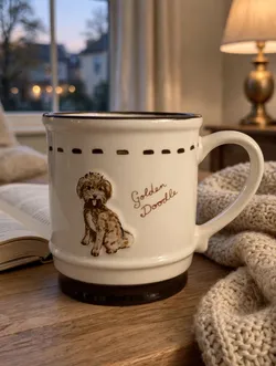Dwell Studio Golden Doodle Dog Mug Stoneware Coffee Cup Brown Gift Dog Lover New
