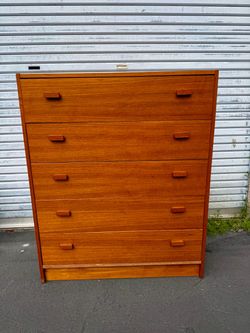 Danish Teak Five Drawer Highboy Dresser