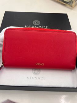 Versace Red Pebble Wallet with Embossed Medusa