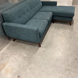 Mid-Century Modern Teal Sectional Sofa with Chaise