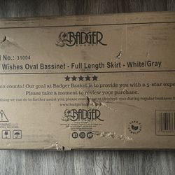 Baby Badger Basket Wishes Oval Bassinet White/Gray 