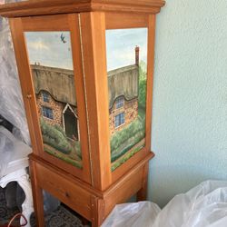 Painted Wooden Hutch With Glass Shelf’s