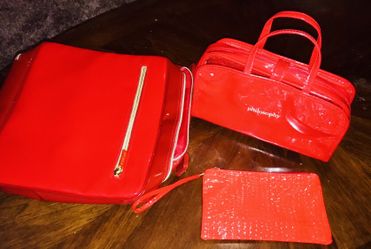 Lot of 3 Travel Bags, Totes, Purses in Red by Philosophy and Estée Lauder