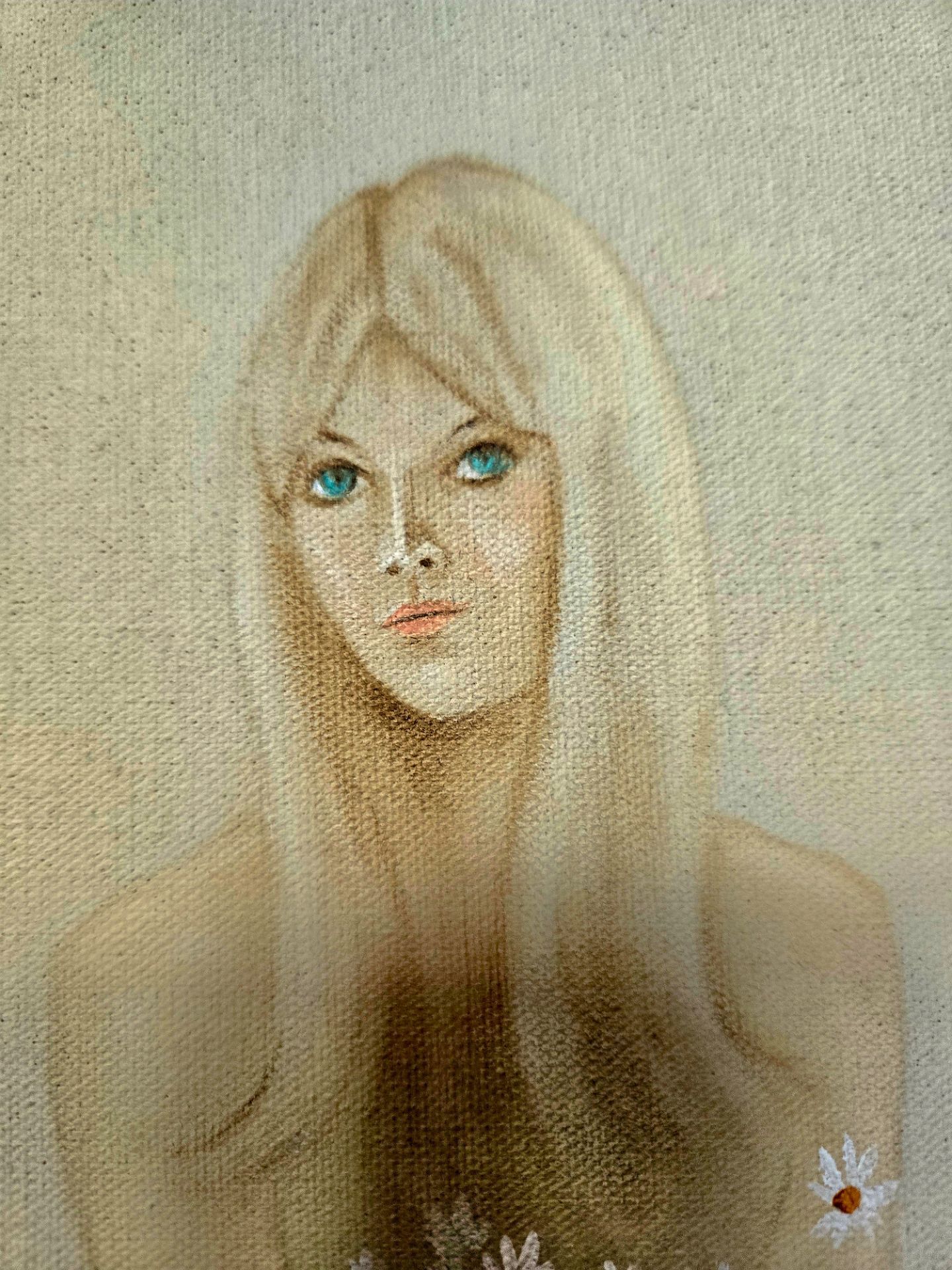 Mid Century Painting Big Eye Art Movement Signed Ostrander 19"×23.5"