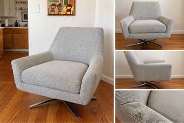 LIKE NEW! West Elm, Modern Swivel Accent Chair Gray Woven Fabric